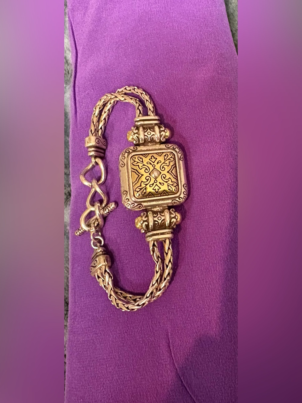 Brighton Ornate Square Medallion Toggle Bracelet Two Tone - Picture 4 of 6